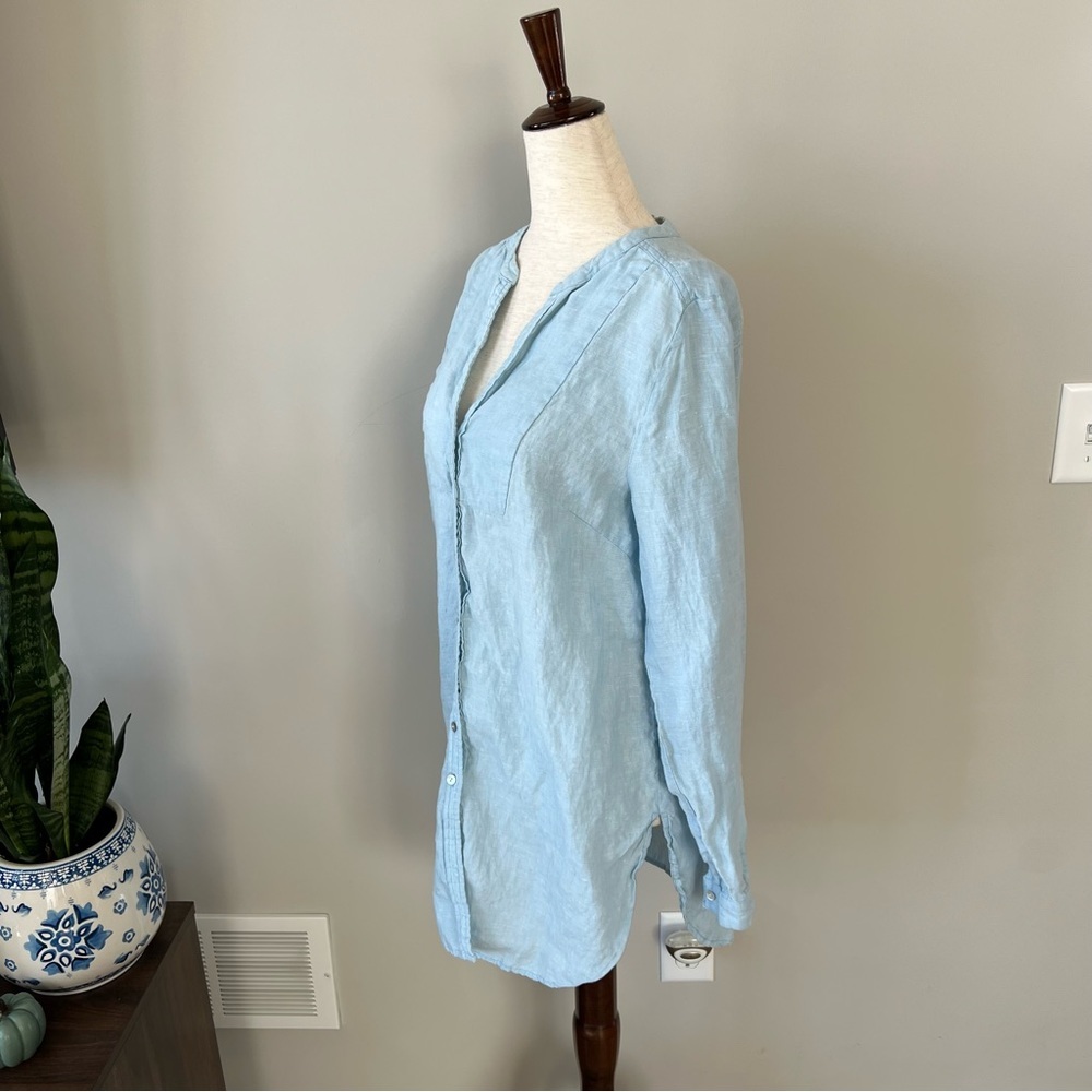 Sundance Linen Tunic Button Down - Light Blue - image 4